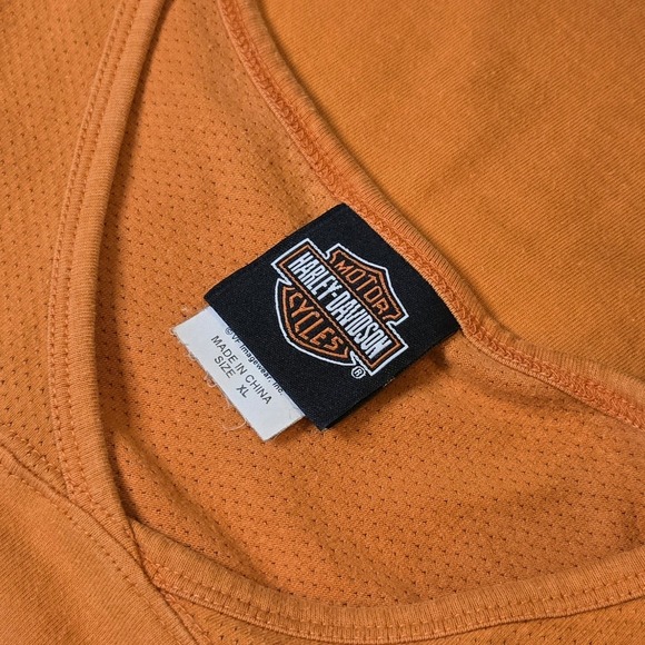 Vtg Y2K Orange Womens Cap Sleeve Harley Davidson tshirt XL - Picture 7 of 10